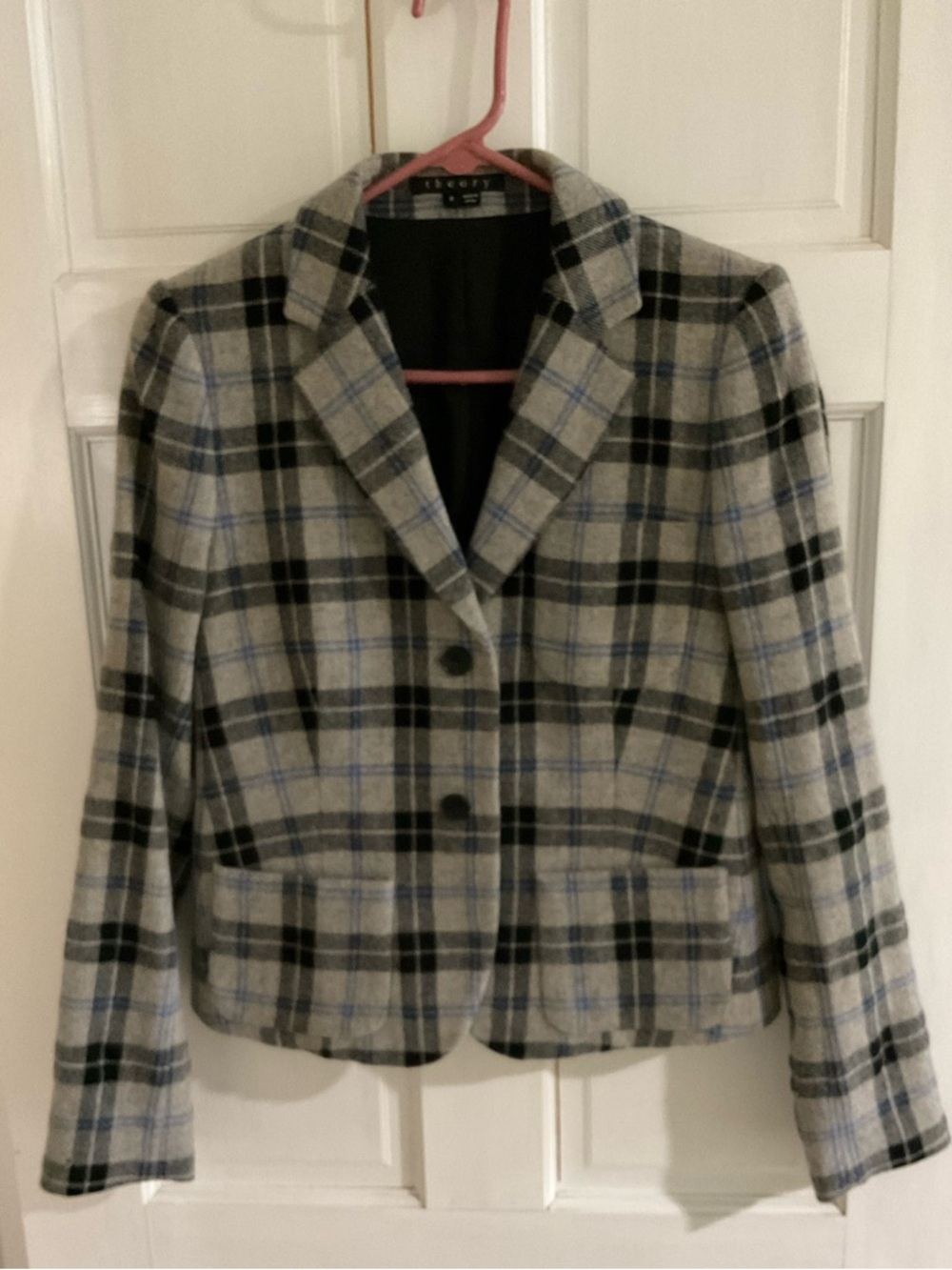 Theory Black/Gray/Blue Plaid Women's Blazer
